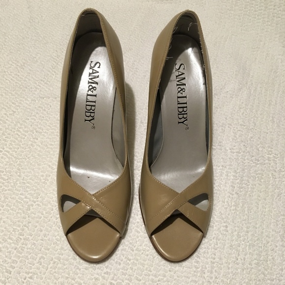 EUC Vintage Sam & Libby Tan Peeptoe Heels-Like New!!! - Picture 3 of 8